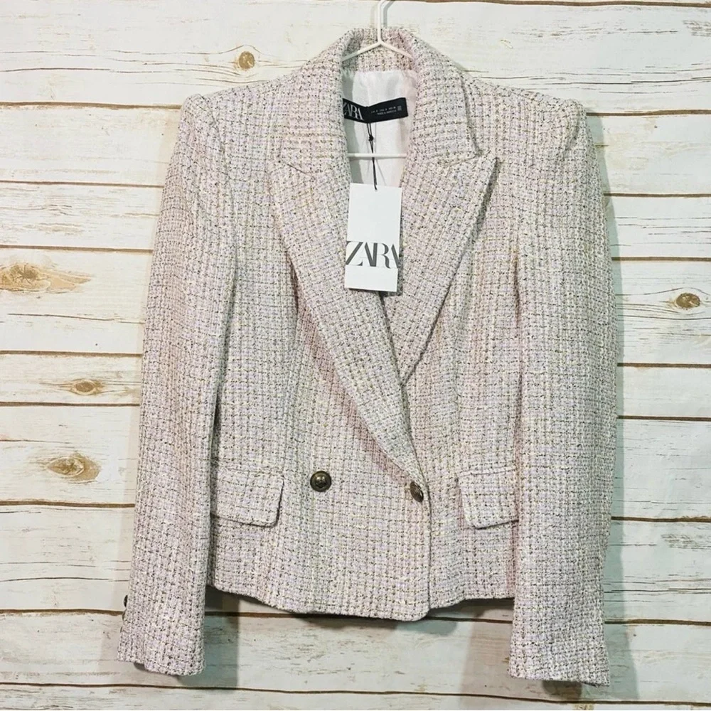 Zara Women's Light Cream Tweed Blazer - Picture 1 of 3